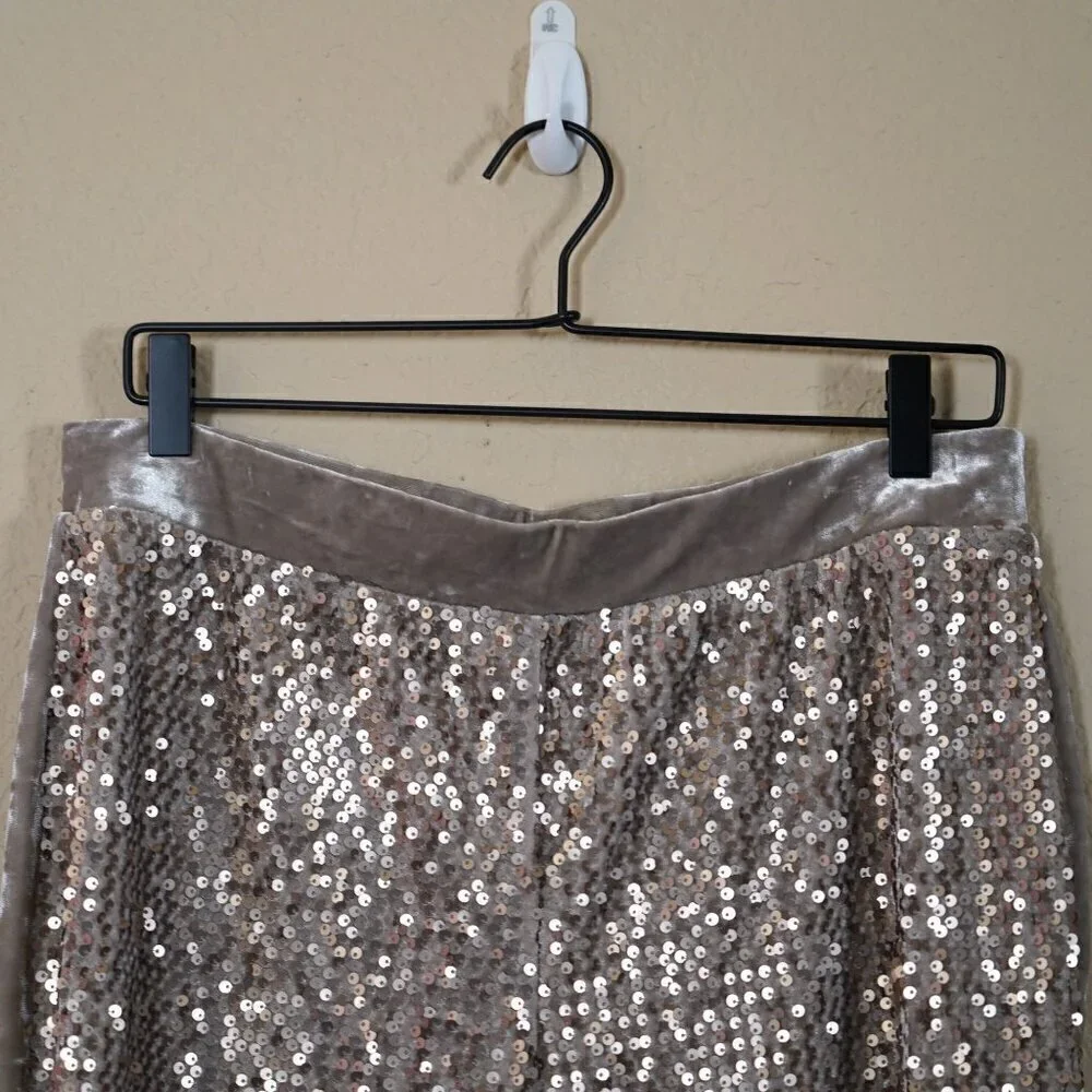 Chicos Womens Sequin Velvet ankle Pants M(8) Champagne Party Club Holiday - Picture 4 of 10